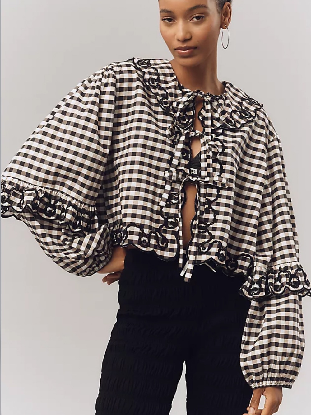 NWOT Maeve Long-Sleeve Scallop Tie-Front Blouse in OSA